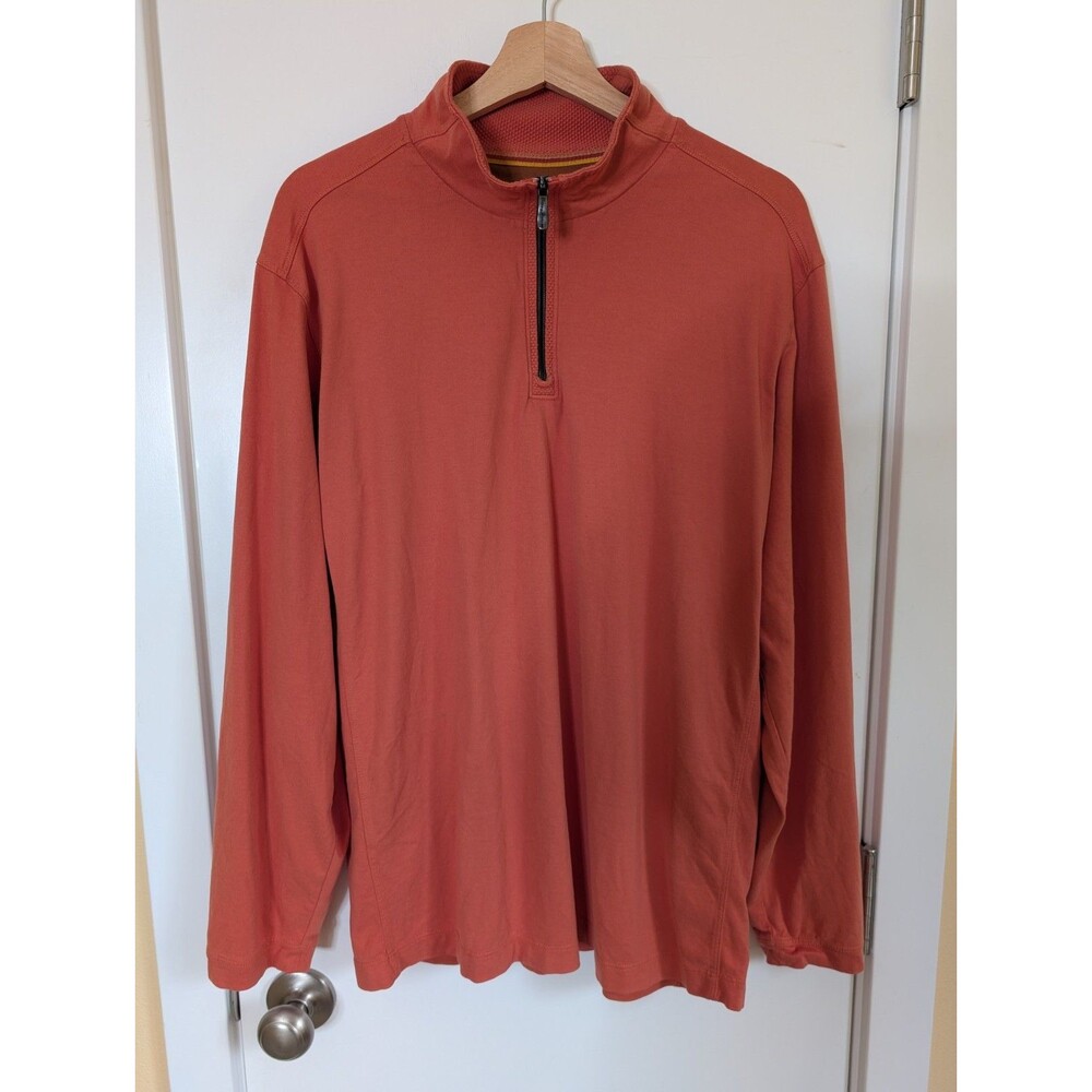 Tommy Bahama Mens Large Orange 1/4 Zip Mock Neck Lightweight Pullover Modal